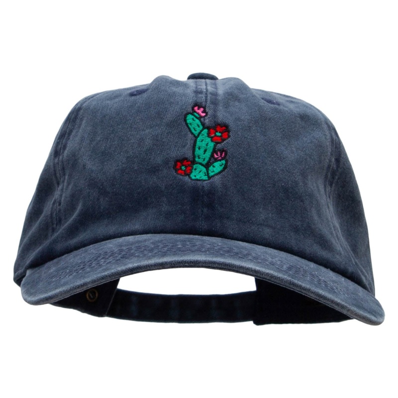 Flowery Cactus Embroidered Unstructured Pigment Dyed Cotton Cap Navy One Size