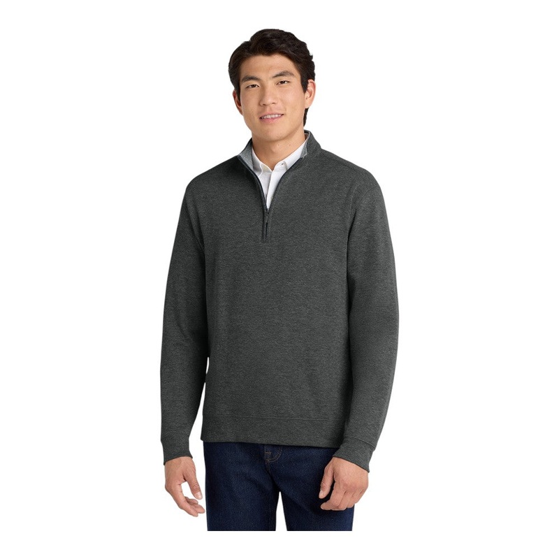 Port Authority K807 Interlock 1/4-Zip Charcoal Heather/ Medium Heather Grey XS