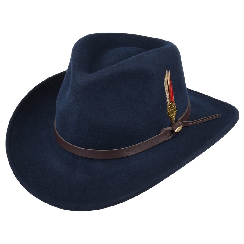 Scala Hats Dakota Crushable Water Repellent Wool Felt Outback Hat – Navy Blue S