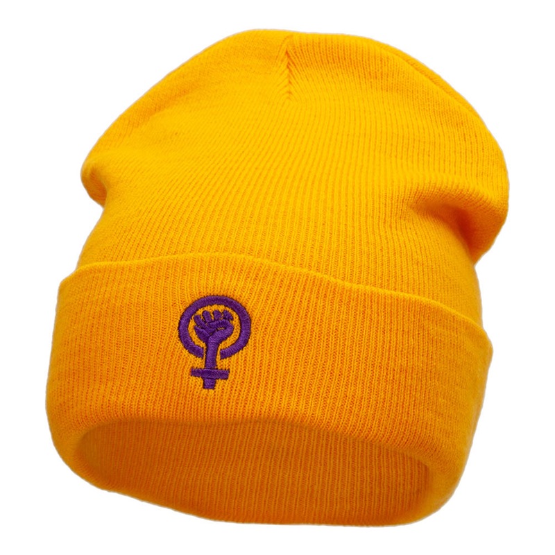 Sisterhood Logo Embroidered Long Knitted Beanie Yellow One Size