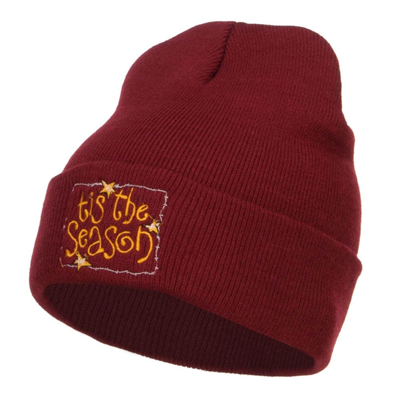 Tis the Season Embroidered Long Beanie Maroon One Size