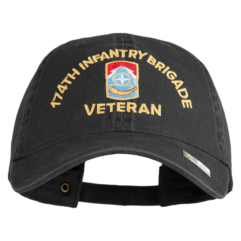 U.S. Army 174th Infantry Brigade Embroidered Washed Solid Pigment Dyed Cotton Twill Brass Buckle Cap Black One Size