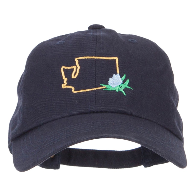 Washington Coast Rhododendron with Map Embroidered Unstructured Washed Cap Navy One Size