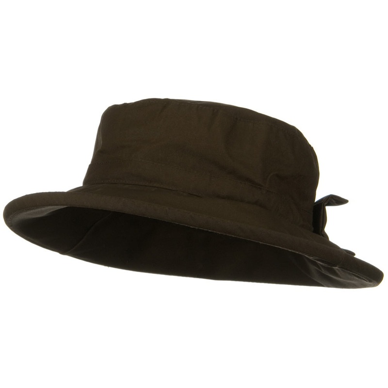 Waxed Cotton Canvas Ladies Wide Brim Bucket Hat Brown One Size