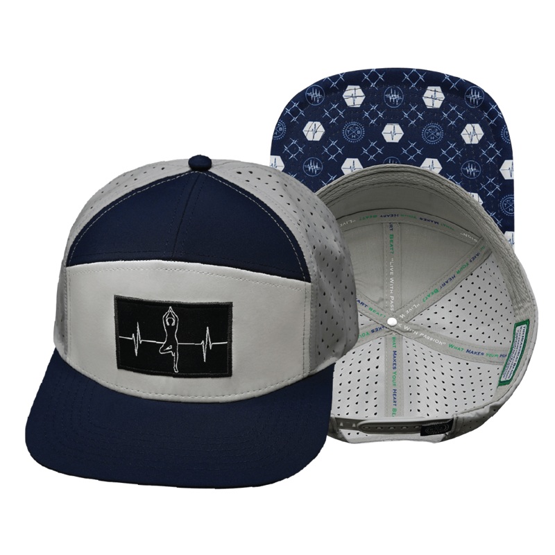Yoga Hat – Flat Bill – Navy / White / Gray – Laser Mesh