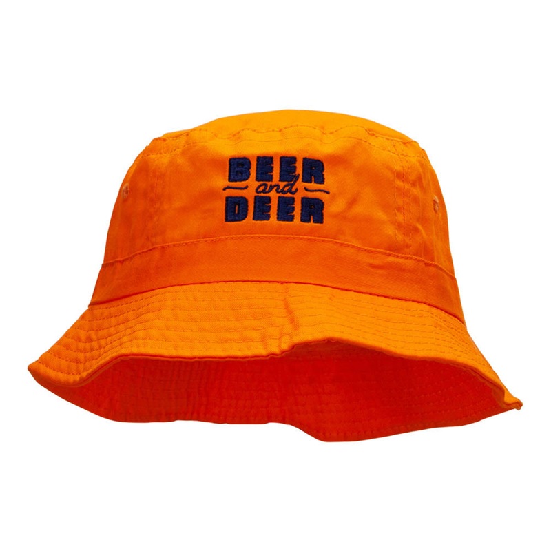 Beer and Deer Embroidered Bucket Hat Orange One Size