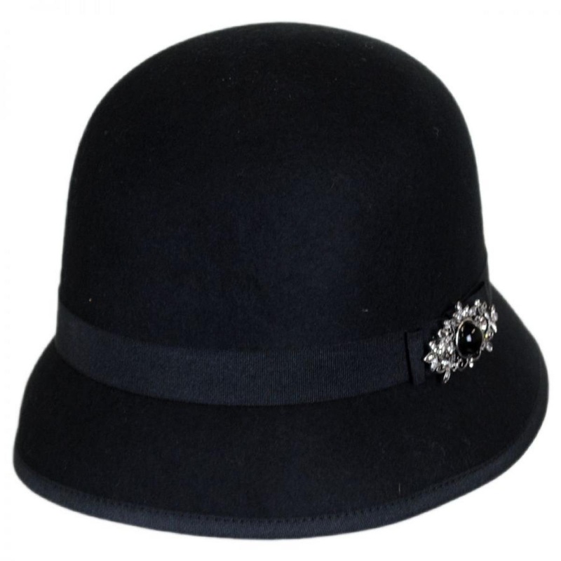 Brooch Wool Felt Cloche Hat – Made to Order BLACK ONE SIZE FITS MOST