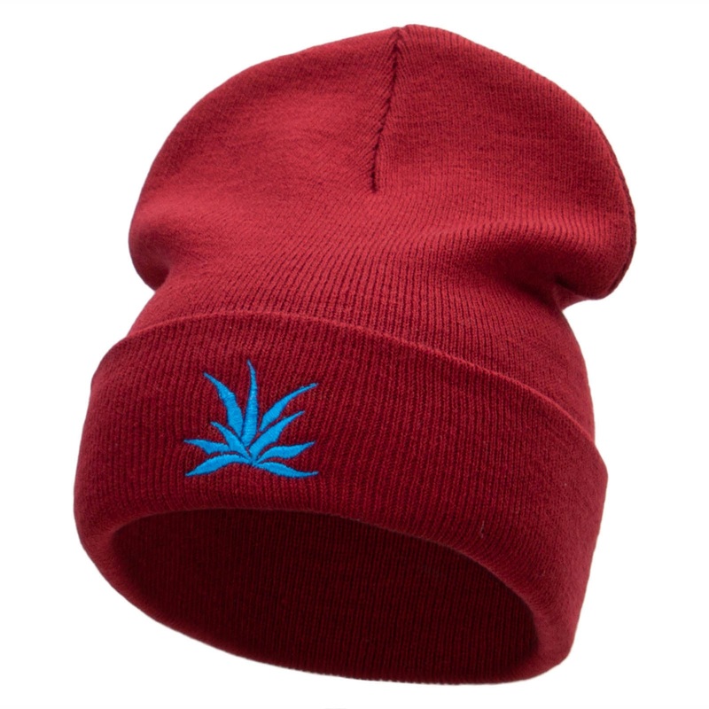 El Blue Agave Embroidered 12 Inch Long Knitted Beanie Maroon One Size