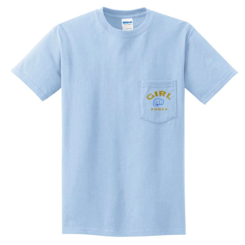 Girl Power Statement Cotton Pocket Crew Neck Graphic Shirt Lt Blue S