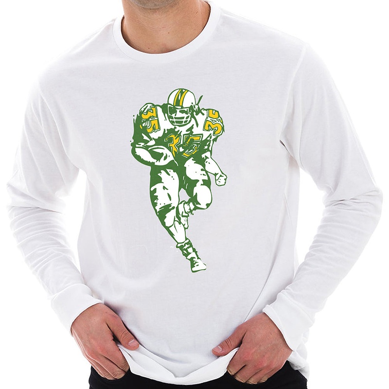 Gridiron Running Back Graphic Design Ring Spun Cotton Premium Long Sleeve T-shirt White XS