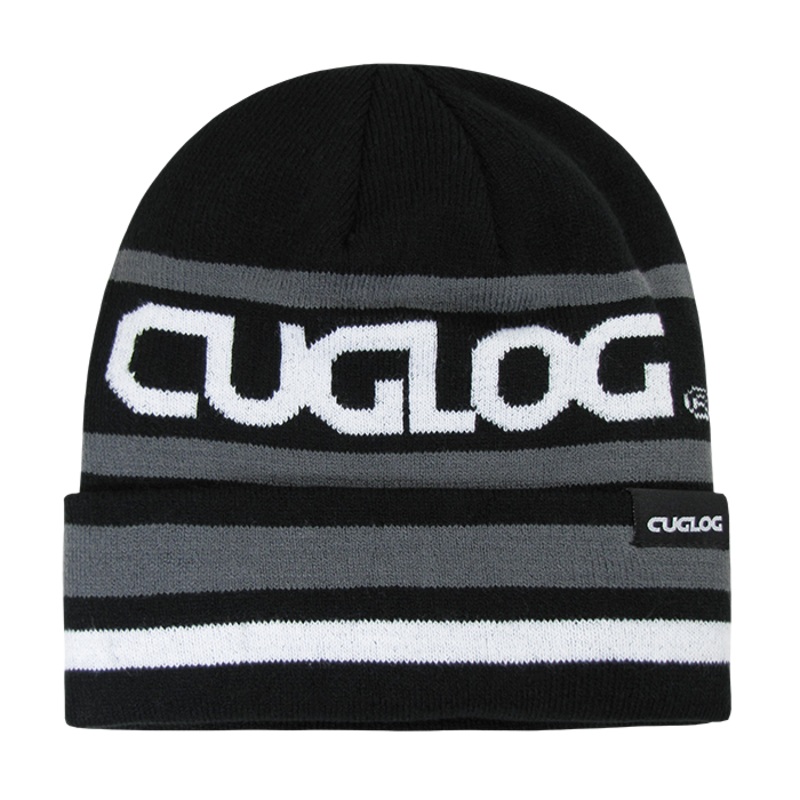 Kailash Striped Beanie, Cuffed Knit Cap – Cuglog K022 Black/Grey
