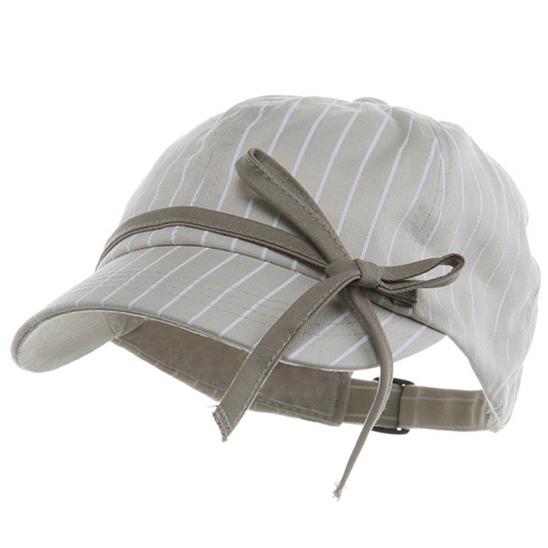 Ladies White Stripe 6 Panel Newsboy Hat Stone One Size