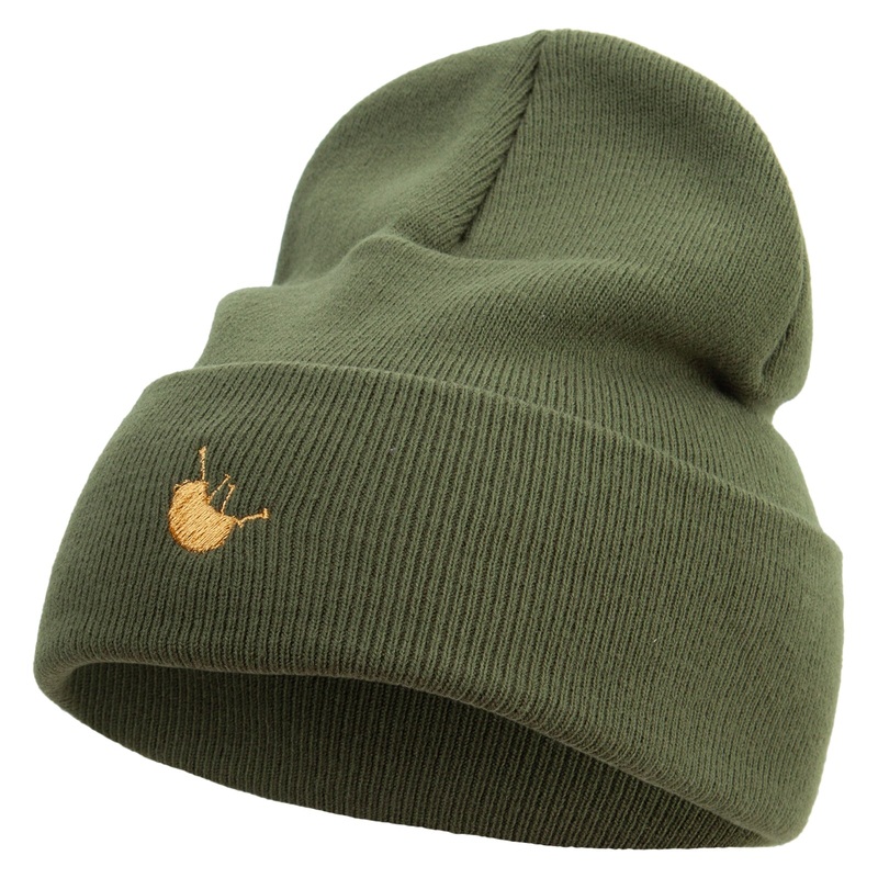 Made in USA Bagpipes 12 Inch Solid Knit Cuff Long Beanie Olive One Size