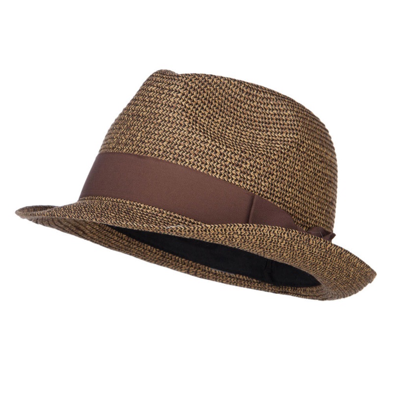 Men’s Paper Braid Band Fedora Black Tan L