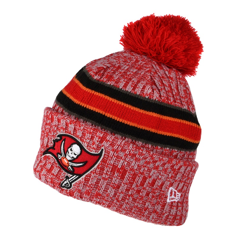 New Era Tampa Bay Buccaneers Bobble Hat – NFL Sideline Sport Knit – Red-Black 1-Size