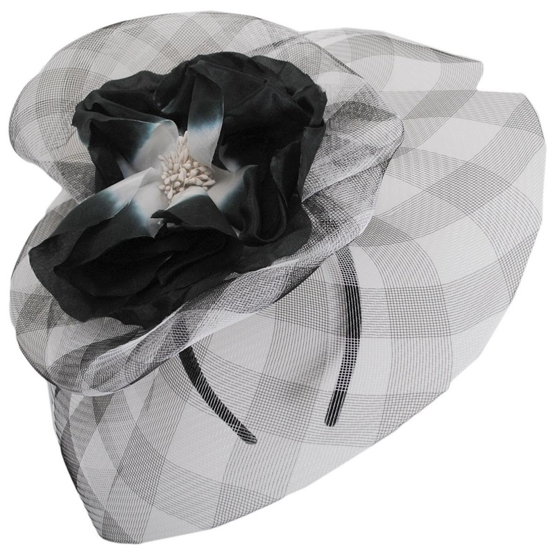 Percalle Horsehair Mesh Fascinator Hat BLACK/WHITE ONE SIZE FITS MOST