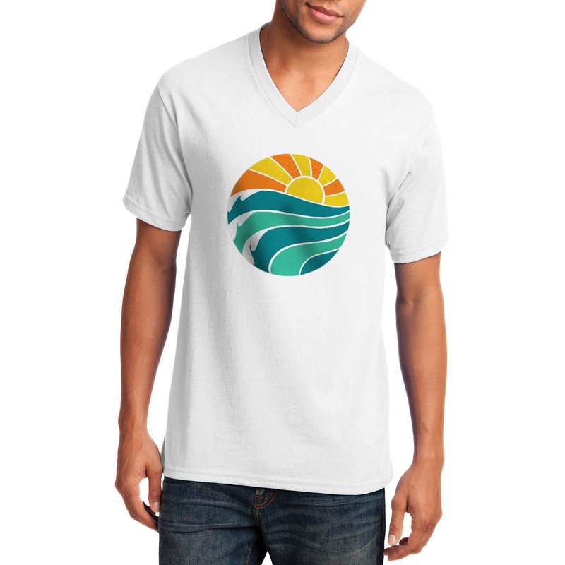 Sunny And Waves Graphic Design Men’s Big Size Port & Company Core Cotton V-Neck T-Shirt White XS