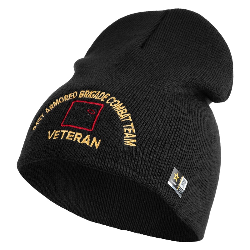 U.S. Army 81st Armored Brigade Combat Team Symbol Embroidered 8 Inch Solid Knit Short Beanie Made in USA Black One Size