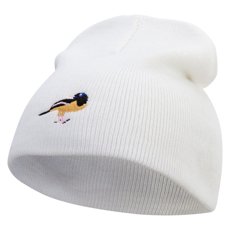 Venezuela Bird Embroidered 8 Inch Short Beanie White One Size
