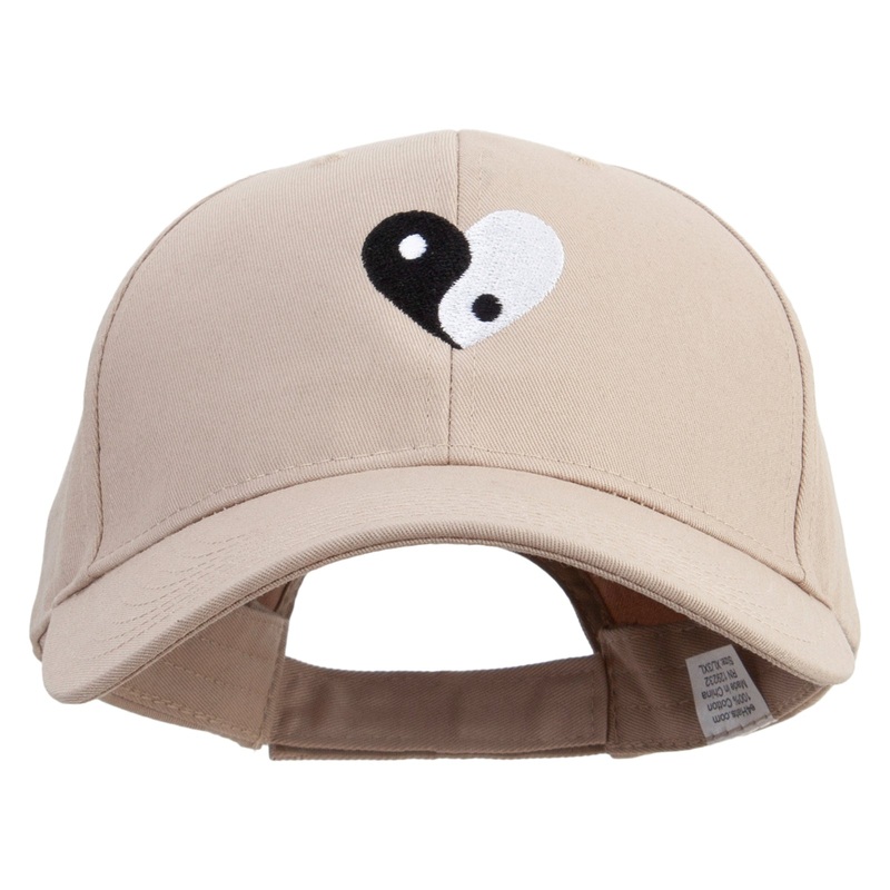 Ying Yang Heart Embroidered New Big Size High Profile Twill Cap Khaki XL-3XL