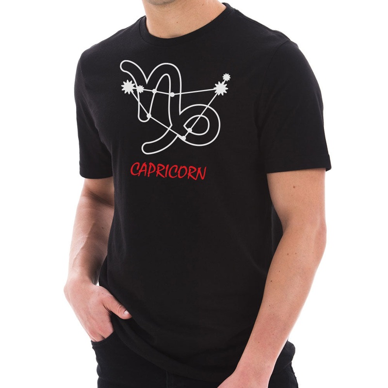 Zodiac Capricorn Sign Graphic Design Short Sleeve Cotton Jersey T-Shirt Black XS
