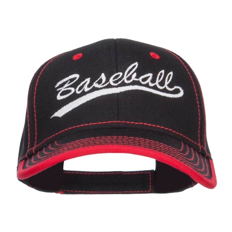 Baseball Embroidered Cotton Structured Cap Black Red One Size