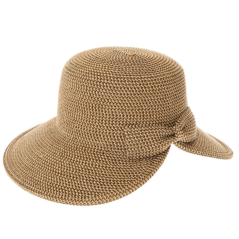 Butterfly Split Brim Sun Hat with Straw Bow – Boardwalk Style White Tweed Medium (57.5 cm)