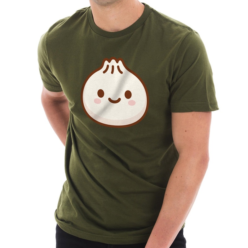 Cartoon Dumpling Graphic Design Unisex Lane Seven Ring Spun Combed Cotton Short Army Green XS