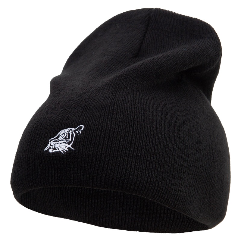 Chalk Style Tiger Embroidered 8 Inch Knitted Short Beanie Black One Size
