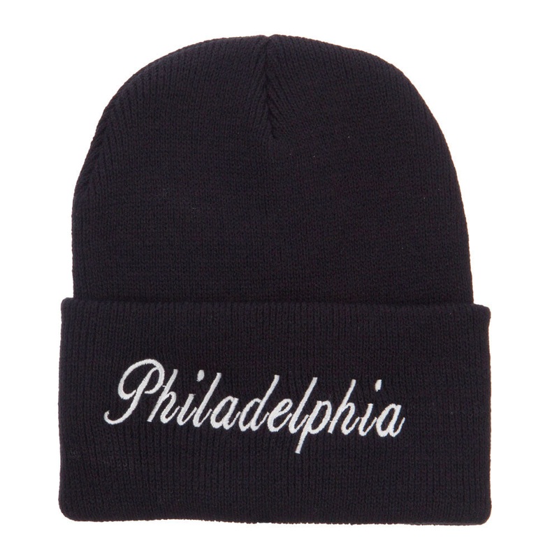City of Philadelphia Embroidered Long Beanie Black One Size