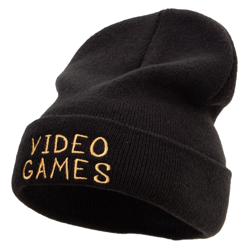 Computer Game Logo Embroidered Big Size Acrylic Long Beanie Black XL-3XL