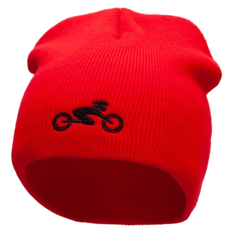 Cycling Embroidered Short Beanie Red One Size