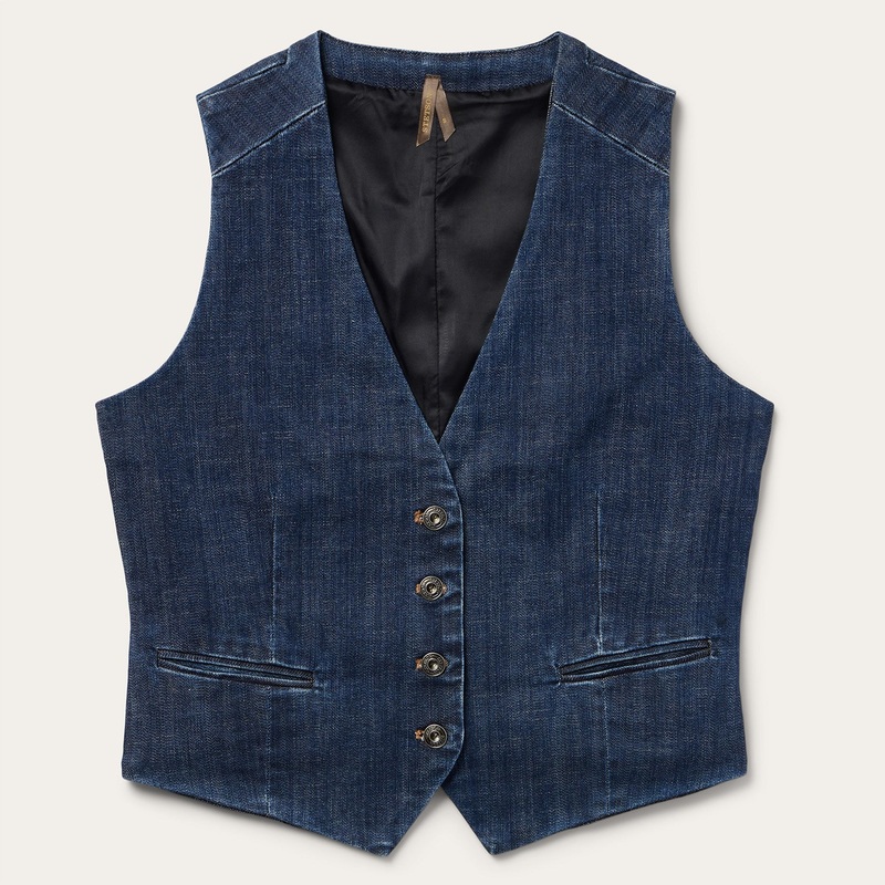 Dark Wash Stretch Denim Vest Blue XS
