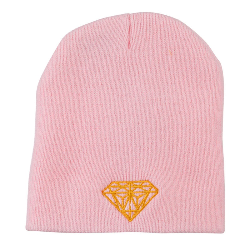 Gold Diamond Embroidered Youth Short Beanie Light Pink One Size