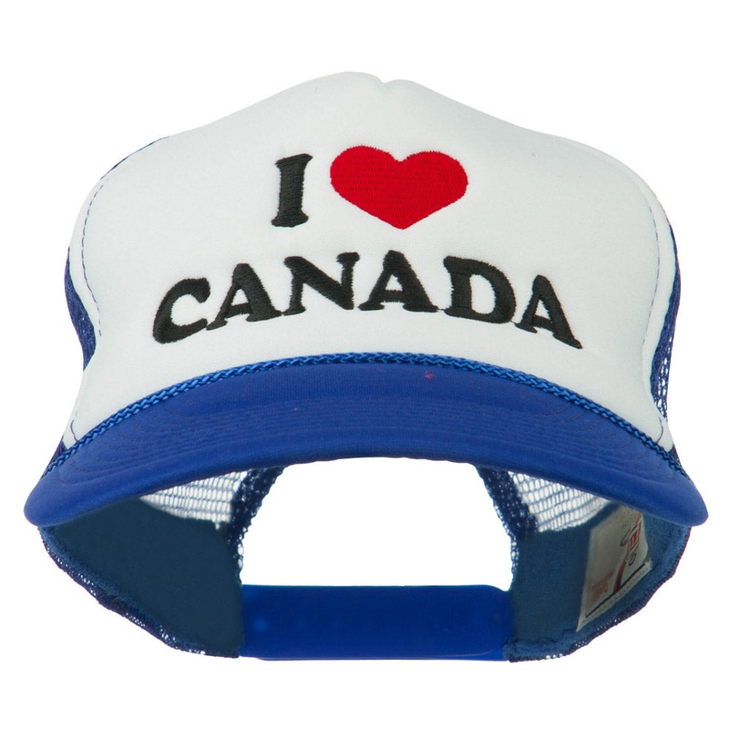 I love Canada with Heart Embroidered Foam Front Mesh Back Cap Royal White One Size