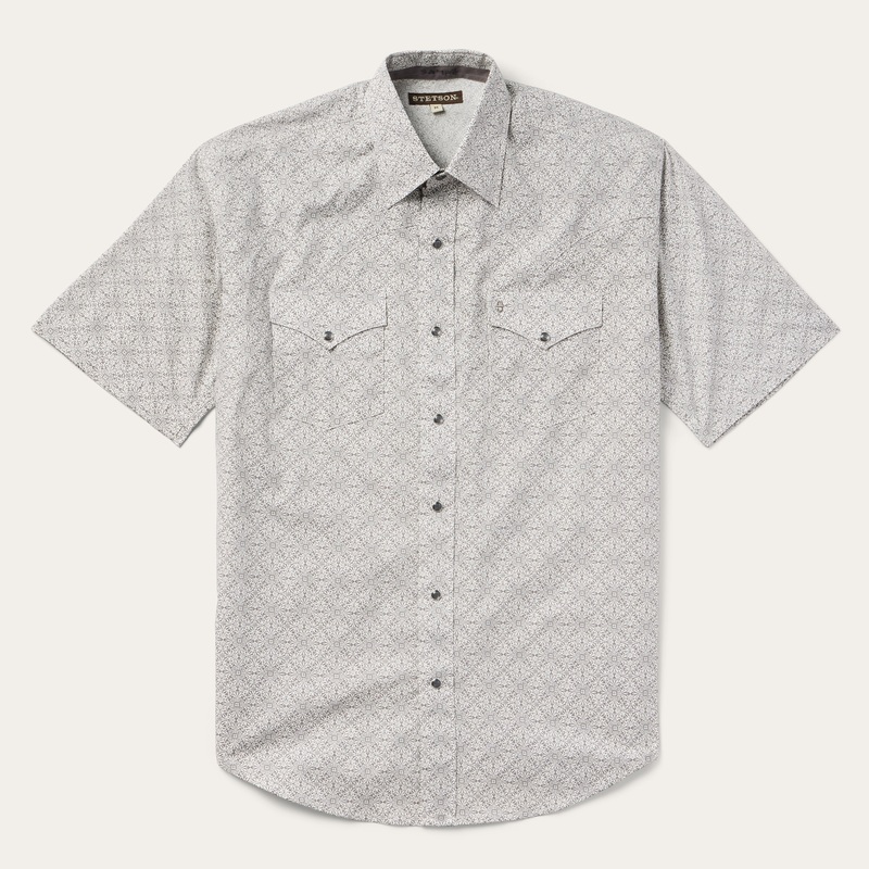 Pewter Filigree Short-Sleeve Western Shirt Grey S