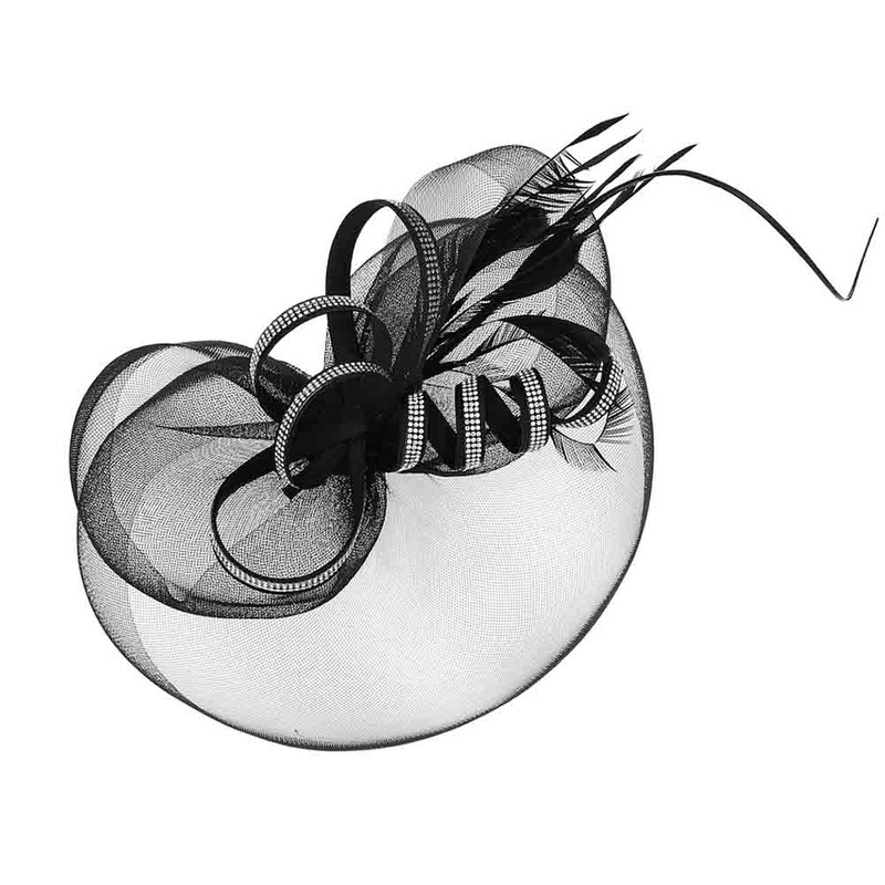 Rhinestone Studded Satin Ribbon Loop Fascinator – Something Special Black