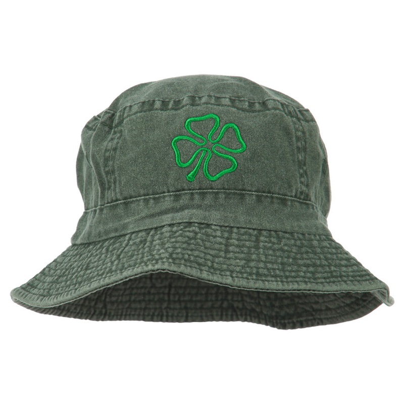 Saint Patrick’s Four Leaf Clover Embroidered Bucket Hat Green One Size