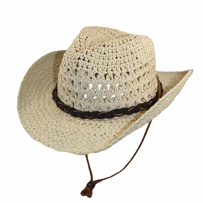 Small Heads Open Weave Straw Cowboy Hat with Chin Cord – Jeanne Simmons Hats Beige Extra-Small (54 cm)
