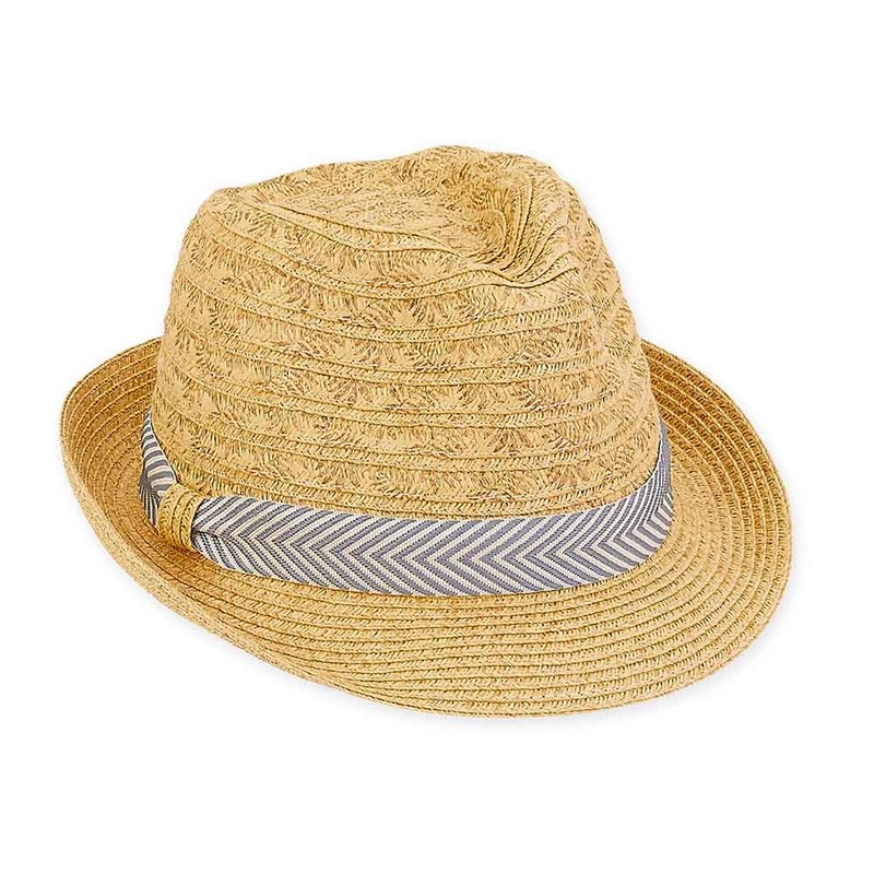 Small Heads Straw Fedora Hat with Chevron Band – Sunny Dayz Natural Small (54 cm)