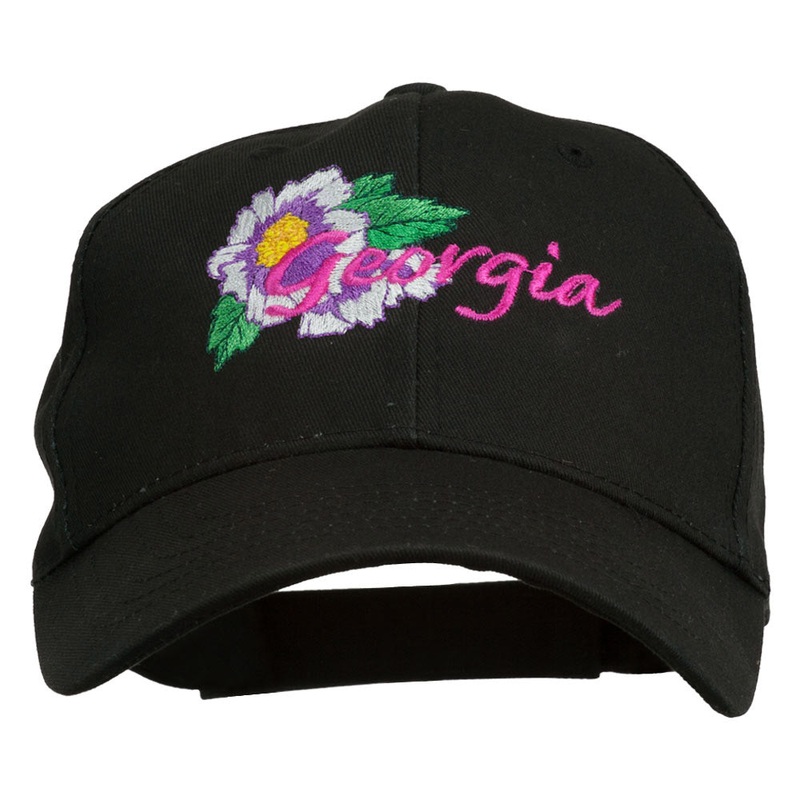 USA State Georgia Flower Embroidered Organic Cotton Cap Black One Size