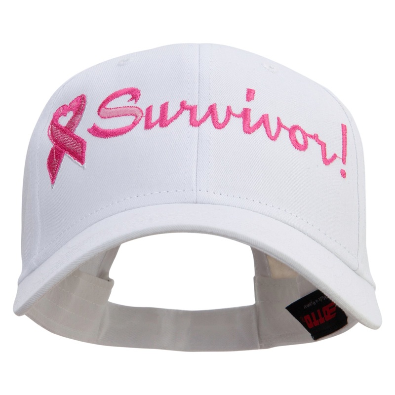 Breast Cancer Ribbon Survivor Embroidery Cap White One Size