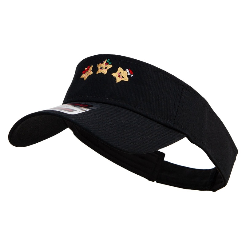 Cute Christmas Stars Embroidered Cotton Twill Sun Visor Black One Size