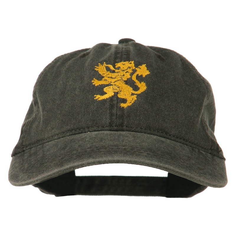 Heraldic Lion Embroidered Washed Cotton Twill Cap Black One Size