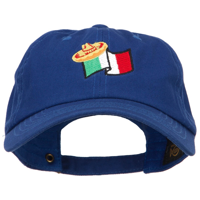 Mexico Flag with Sombrero Embroidered Unstructured Washed Cap Royal One Size