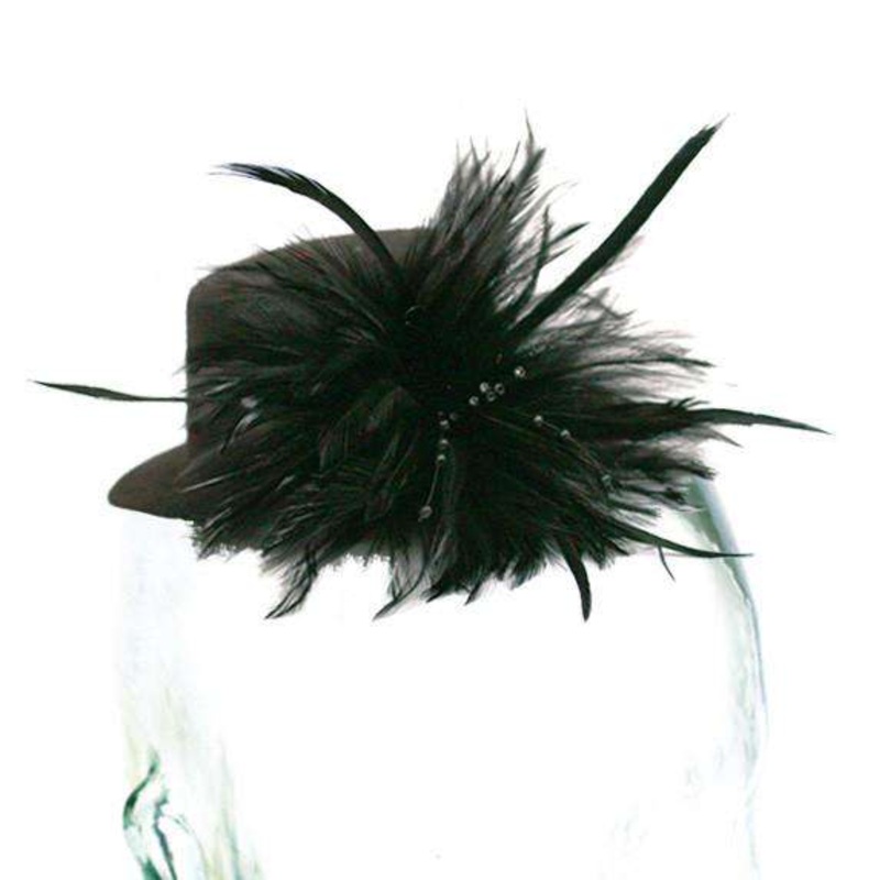 Mini Hat with Feather Burst Black