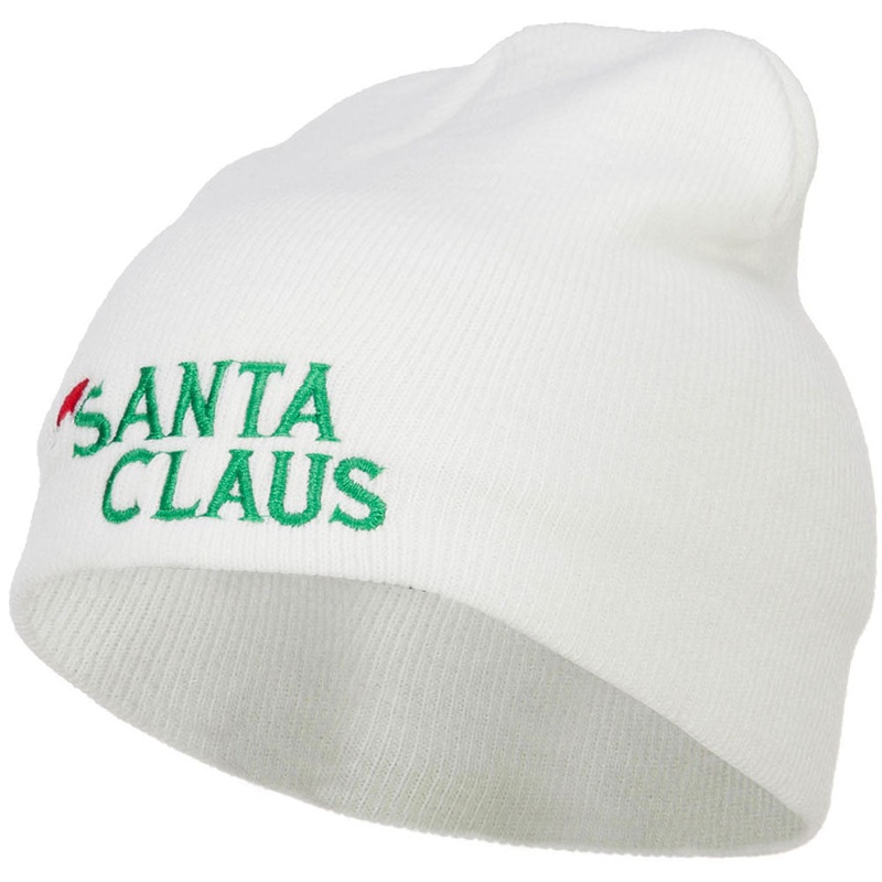 Santa Claus with Hat Embroidered Short Beanie White One Size