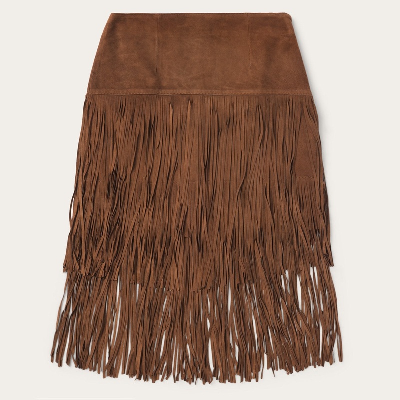 Suede Fringed Skirt Brown 0