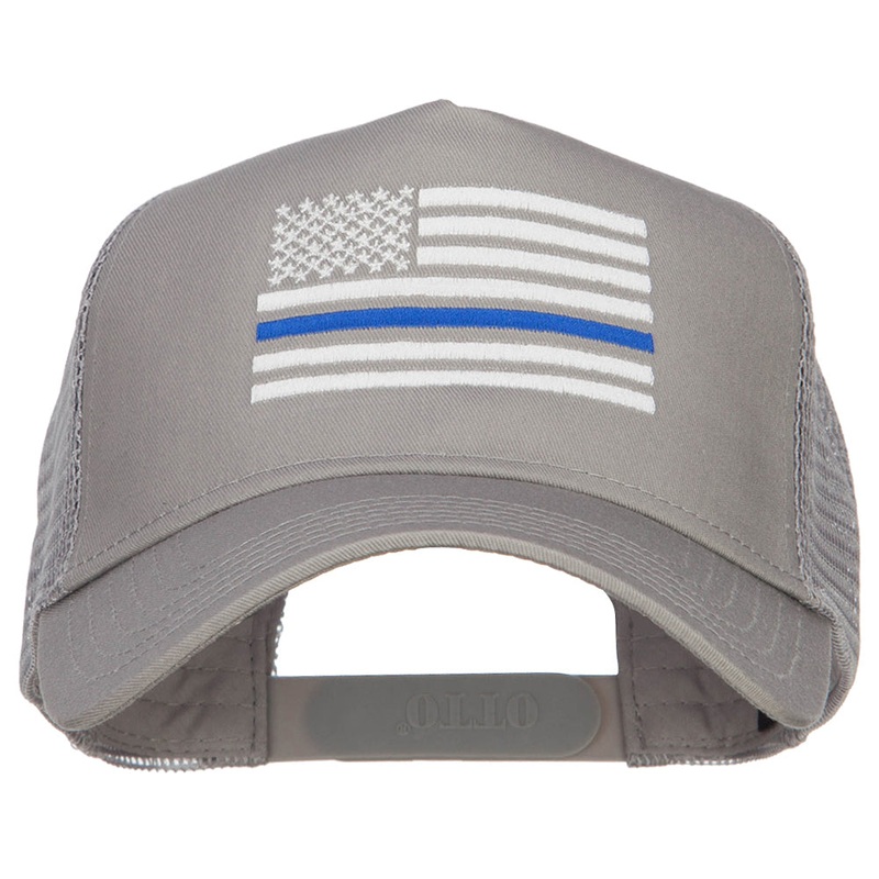 Thin Blue Line American Flag Embroidered Mesh Cap Grey One Size