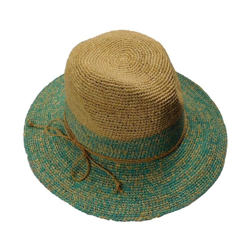 Two Tone Raffia Floppy Safari Hat Aqua